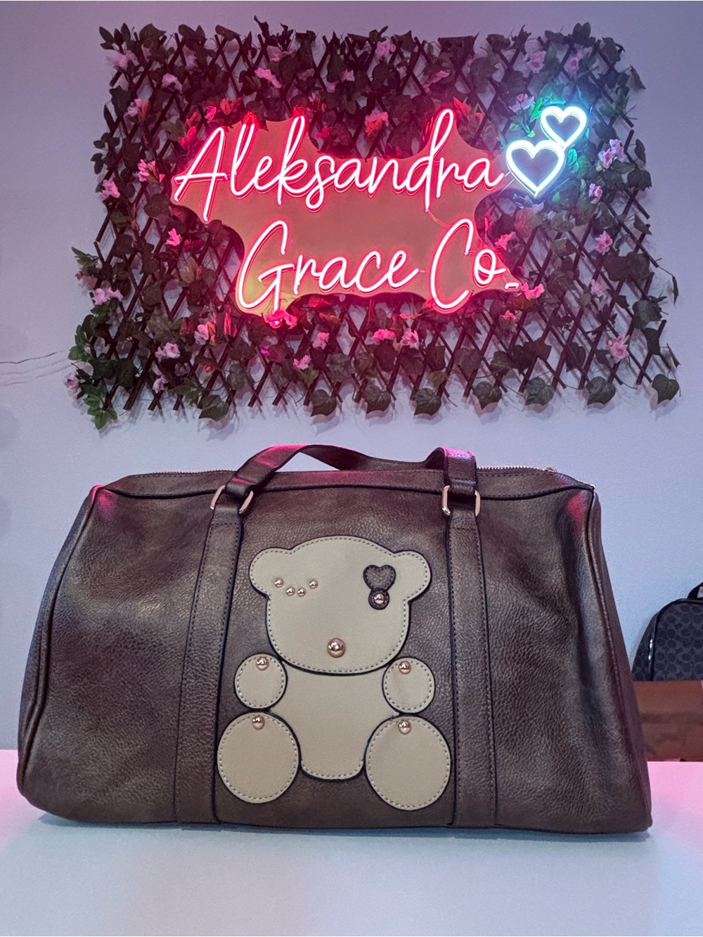 Brown Leather Teddy Duffle Bag